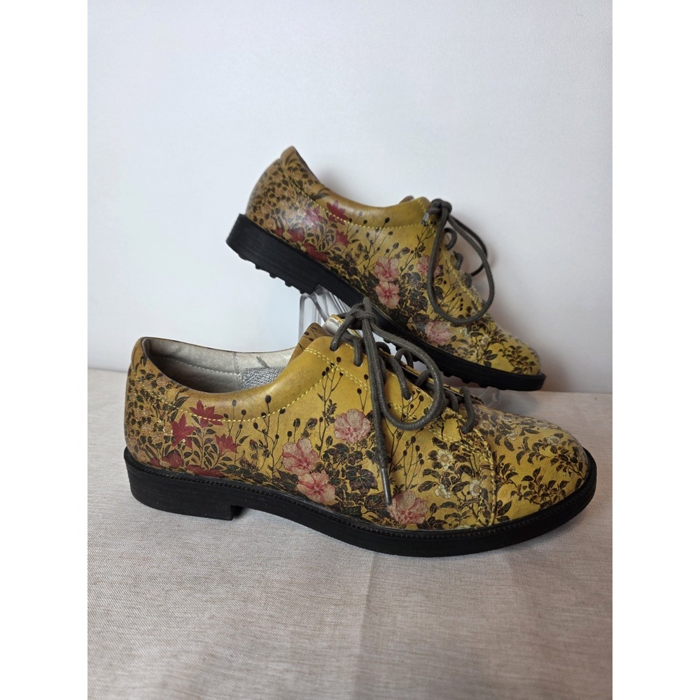 Icon Shoes Womens 6.5 Yellow Floral Leather Wearable Art Sneakers Jolie 464